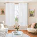 BGment White Linen Curtains 63 Inch Length 2 Panels - Rod Pocket Semi Sheer Drapes Light Filtering Textured Window Treatments for Living Room Bedroom Office Back Tab, 52 X 63 Inch