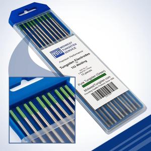 Midwest Tungsten Service TIG Welding Tungsten Electrodes 10-Pack (Green - Pure Tungsten (WP, EWP), 3/32")