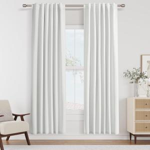 Guken White 100% Blackout Linen Curtains 80 Inch Length 2 Panels Set for Living Room Back Tab/Rod Pocket Thermal Insulated Black Out Drapes Farmhouse Style for Bedroom Window Curtain 40 Wide,40x80