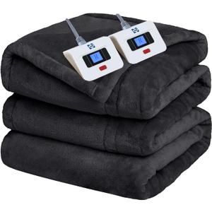 Sealy Heated Electric Blanket Queen Size, Flannel Electric Blanket with 10 Heating Levels & 1-12 Hours Auto Shut Off, Fast Heating Warming Blanket, Machine Washable, Grey, 84 x 90 Inch