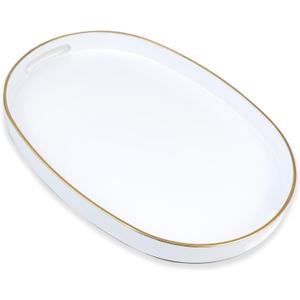 Oval White Decorative Tray with Handles, Versatile Serving Tray for Coffee Table, Ottoman, Ideal for Serving, Displaying, Organizing, 15.3"*10.6"*1.37"