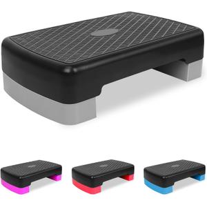 18'' Adjustable Aerobic Step Platform, Adjustable Fitness 4-6in Exercise Stepper Workout with 2 Risers, Aerobics Stepper Workout Stepper for Home Gym Cardio Strength & Training