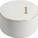 COLLECTIVE HOME - Ceramic Jewelry Box, Elegant Embossed Jewelry Holder, Trinket Organizer with Gold Monogram Lid, Storage for Ring Necklace Bracelet Earrings, Rings and Accessories (l)