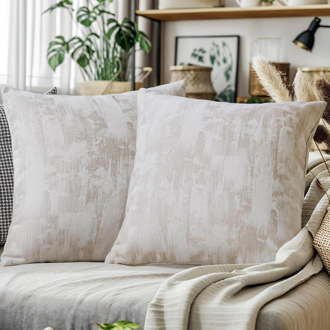 Pack of 2 Velvet Pillow Cover Throw Pillow, Striped Couch Cushion, Decorative Pillow Case, Cushion Cover Soft Modern for Home Decor Bedroom, Living Room, Sofa, Office, 20 x 20 in, Beige