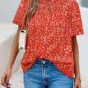 MASCOMODA Womens Tops Summer Boho Floral Short Sleeve Button Down Shirts Crewneck Loose Vacation Dressy Casual Work Blouses (Orange, S)