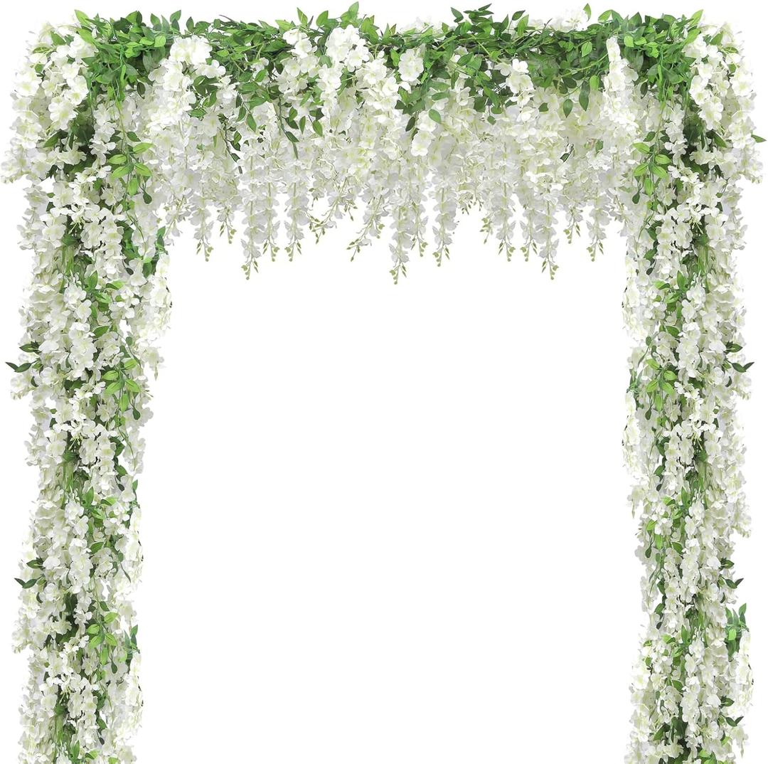 Findosom Wisteria Artificial Flowers Garland, 10Pcs Total 72FT White Wisteria Hanging Flowers, Flower Garland Decorations for Home Garden Outdoor Ceremony Wedding Arch Decoration