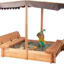 BIRASIL Wood Sandbox with Cover, Sand Box with 2 Bench Seats for Aged 3-8 Years Old, Sand Box for Backyard Garden, Beach Patio Outdoor (Natural Wood, 48 Inch)