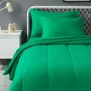 Amazon Basics 5 Piece Soft Microfiber Kid's Bed-in-a-Bag Bedding Set, Twin, Solid, 66" x 90" ( Green )