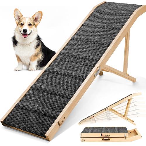 𝟐𝟎𝟐𝟓 𝐔𝐩𝐠𝐫𝐚𝐝𝐞𝐝 Dog Ramp for Bed, 64" Long Foldable Pet Ramp for Small Large Dogs, Dog Ramps for High Beds Car, High Traction with Platform 6 Adjustable Heights 24" to 30" Up to 220LBS Black. 64"×17"