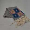 SUTAVIA Natural Cotton Lace Table Runner Black Floral Embroidery Beige Macrame Tassel Boho Table Runners Farmhouse Decor for Home Dining Table Holiday Party (Grey Blue, 12"x96")