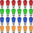 VISTERLITE S14 Colored LED String Light Bulbs, 1 Watt Plastic Shatterproof LED Replacement Bulbs for Indoor Outdoor Patio String Light, E26 Medium Base, Multi-Color: Red/Green/Blue/Orange (24 Count (Pack of 1))