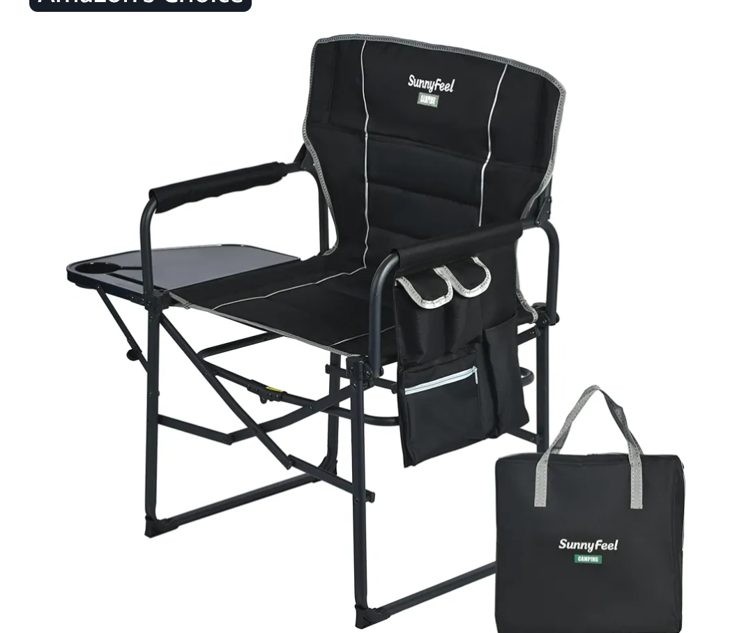 UNNYFEEL Oversized Camping Directors Chair 1 Pack, Portable Folding Lawn Chairs for Adults Heavy Duty with Side Table,Pocket for Beach, Fishing,Picnic,Concert Outdoor, Foldable Camp Chairs
