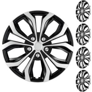 15 Inch Universal Hubcaps, Silver & Black Snap-On Wheel Covers, Compatible with Most Standard Steel Wheels, Cars Sedans & SUV, Set of 4 (Silver and Black)
