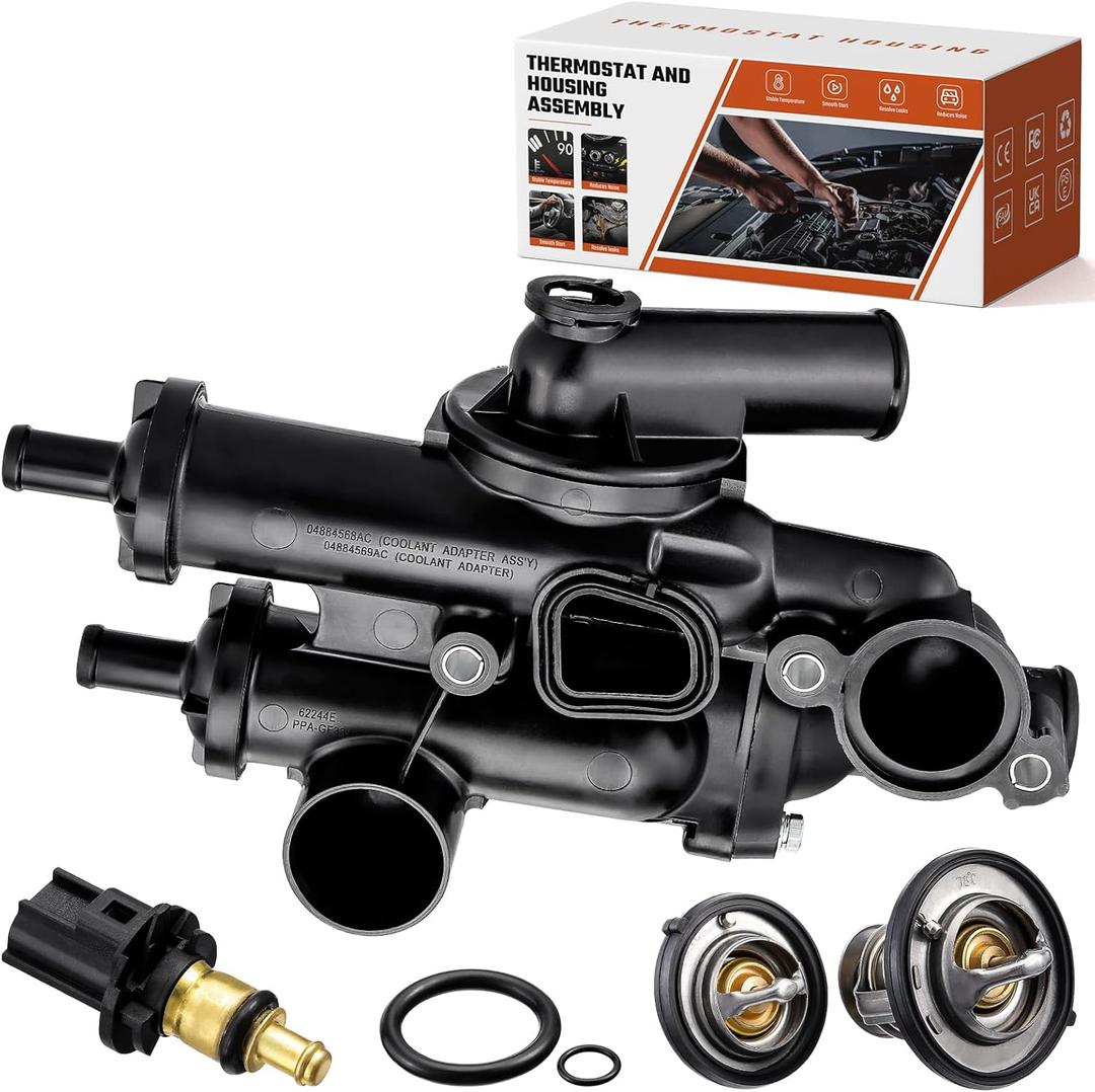 68003582AB Thermostat Housing Assembly Fit for Chrysler 200 2011-2014 Sebring 2008-2010 Fit for Dodge Avenger 2008-2014 Journey & Compass 2009-2017 Patriot 2013-2017 4Cyl 2.4L 2.0L