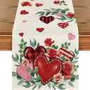 Artoid Mode Red Roses Flowers Eucalyptus Valentine's Table Runner, Wedding Kitchen Dining Table Decoration for Home Party Decor 13x72 Inch