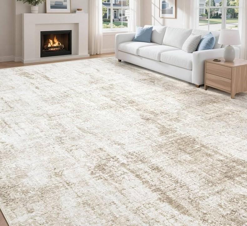 8x10 Area Rugs Washable Rug: Abstract Neutral Rugs Modern Non Slip Area Rug Stain Resistant Low Pile Indoor Carpet for Dining Room Bedroom Nursery Office