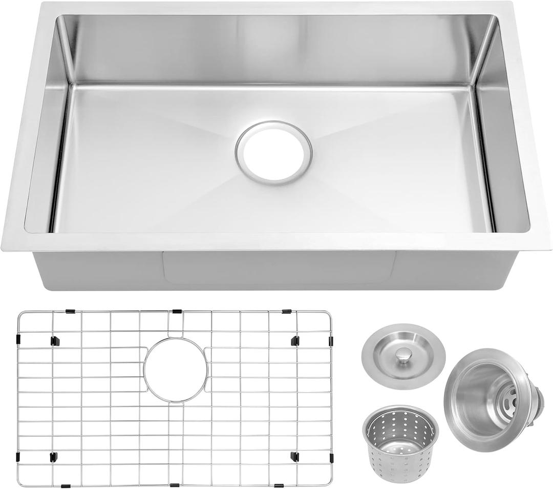 MILOSEN RV Kitchen Sink, 27''16''7'' Stainless Steel Drop-in Undermount Kitchen Sink, Single Bowl Sinks for RV, 7 inch Depth Outdoor Sinks