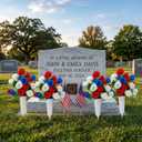 Suncalla 4 Pack Memorial Day Artificial Cemetery Flowers with Vase Patriotic Realistic Fake Silk Roses Red White Blue Outdoor Grave Decoration Rose Flowers Bouquet for 4th of July Independence Day