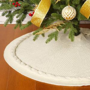 Knit Christmas Tree Skirt,Luxury Cable Knitted Thick Rustic Xmas Tree Decoration (Cream, 36")