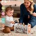 Fajiabao Wooden Montessori Toys for 1 Year Old Boy 4 in 1 Toddler Learning Toys with Number Maze, Pounding Bench, Xylophone, Fishing Game Baby Sensory Toys Birthday Gifts for 1+ Year Old Boys & Girls