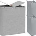 STORAGE MANIAC Double Laundry Hamper, 136L Laundry Sorter with Lid and Removable Bags, Clothes Hamper, Large 2 Section Clothes Basket with Handles for Small Space, Dorm, Closet, Bathroom, Gray