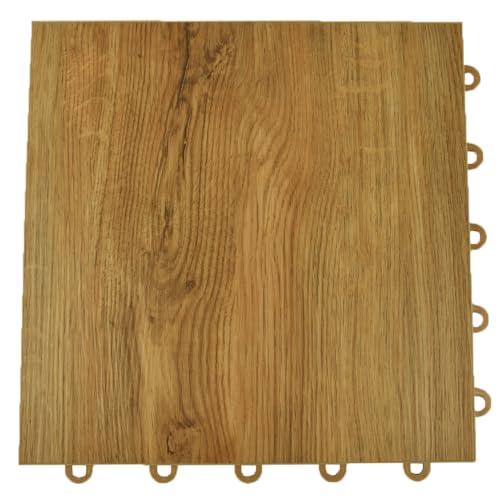 Greatmats Max Tile Vinyl Interlocking Wood Grain Tiles for Basement 14 Pack