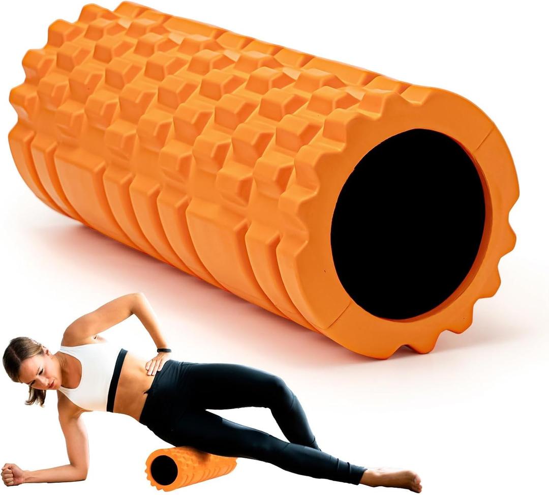 Foam Roller High Density 13" Patented Exercise Roller for Deep Tissue Muscle Massage, Muscle Massage and Myofascial Trigger Point Release, Relieves Muscle Pain, Improves Mobility (Orange) 