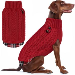 KYEESE Dog Sweater Warm Dog Sweater Turtleneck Large Pet Sweater with Gingham Patchwork Comfy Pet Coat for Fall Winter Cold Weather Soft Pullover Dogs Sweaters for Large Dogs (3XL60-80lbs, 2# Red)