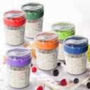 EONJOE Overnight Oats Containers with Lid and Spoon - 16oz Glass Mason Jars for Meal Prep, Yogurt,Pudding- Set of 4 (Orange+Fruit green+Blue+Purple)