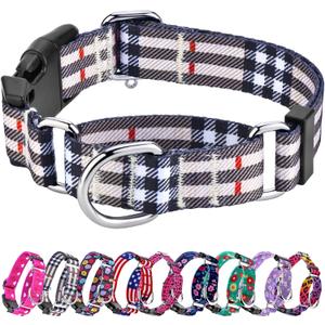 Hikiko Dog Collar for Small Medium Large Dogs, Adjustable Nylon Martingale Collars with Quick Release Buckle (Beige Plaid,S)