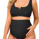 Zando Maternity Swimsuit High Waisted Bikini Set Button Down Maternity Bathing Suit 2 Piece Swimsuit for Women (Medium, Black)