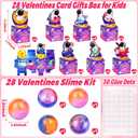 28 Pack Valentines Day Gifts for Kids Classroom Galaxy Slime with Astronaut Valentines Cards Boxes, Valentines Classroom Exchange Gifts School Party Toys for Boys Girls
