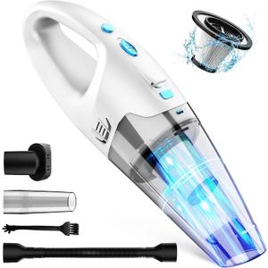 FUOAYOC Handheld Vacuum Cordless,Car Cordless Rechargeable, 6KPA Powerful Suction Hand Held Vacuum with LED Light/Multi Accessories, 1.6lbs Mini Portable Vacuum Cleaner for Home/Car/Office Cleaning