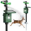 2 Packs Motion Activated Deer Repellent with Water Sprinkler, Solar Powered Cat Repellent Outdoor, IP65 Waterproof Deer Repellent Devices with Flashing Light, Deter Dogs Skunks Raccoons from Garden