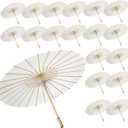 20 Pack Paper Umbrellas - Chinese & Japanese Parasols, Decorative DIY Oiled Paper Painting Umbrellas for Wedding Bridal Party Decor, Photography Prop, White, 23.8 Inches