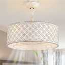 20" White Fandelier Ceiling Fans with Lights and Remote, White Boho Ceiling Fan Chandelier, Caged Fabric with 6 Speeds for Bedroom, Living Room, Nursery