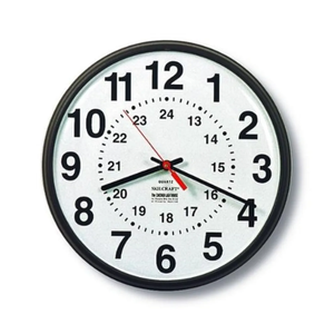 Quartz Wall Clock Slimline - Plastic Frame - 12 in Diameter - Black Case/White Face