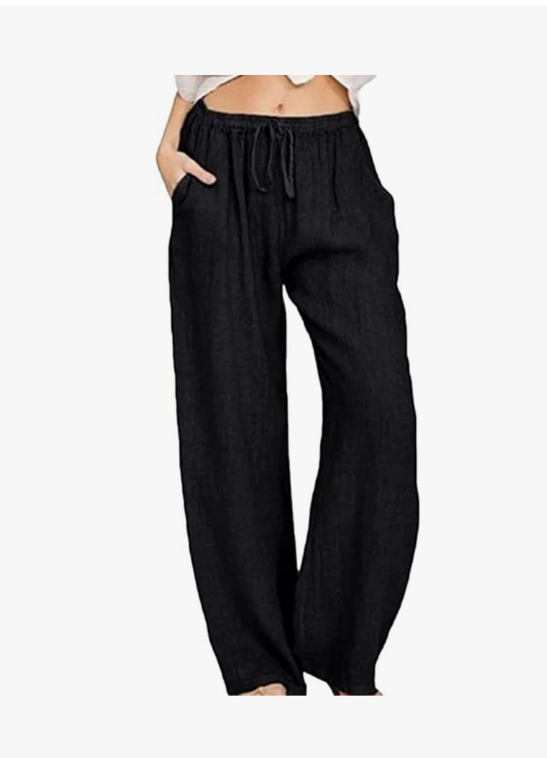 utcoco Women's Cotton Linen Drawstring High Waisted Pants Casual Loose Fit Wide Leg Trousers, Size L
