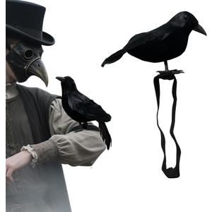 JLJIUBBKX Halloween Shoulder Strap Crow Realistic Black Feather Crow Statue, Halloween Party Decoration, Outdoor Bird Props for Holiday Attire, Shoulder Strap Style
