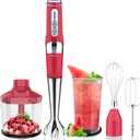 Cordless Hand Blender: 4-in-1 USB Rechargeable Immersion Blender, 21 Variable Speeds & 3-Angle Adjustable with 700ml Chopper, 700ml Beaker, Egg Whisk and Beater for Smoothies, Soup, Baby Food (Red)