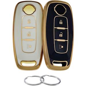 TPU Key Fob Cover Compatible with Nissan Pathfinder Rogue Kicks (Black/White, 3 Buttons/TPU)