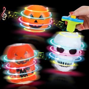 DERAYEE Halloween Basket Stuffers for Kids, 3PCS LED Pumpkin Skull Light Up Spinning Tops Halloween Spinning Toys Gifts for Halloween Party Favors Goodie Bag Fillers Classroom Rewards
