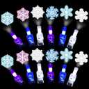 Tuanse 24 Pcs Snowflake Finger Lights, Glow in The Dark Party Favors Bulk for Kids, Winter Princess Birthday Supplies, Light up Finger Lights for Prizes, Piata Stuffers and Party Decorations