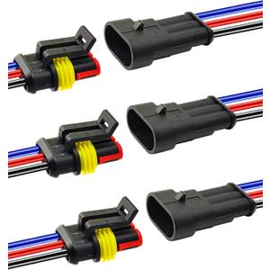 14 AWG 3 Pin Waterproof Connector, 3 Wire Automotive Waterproof Electrical Connectors, 14 Gauge Male and Female Way Connectors Harness 12V Quick Connect for Car Truck Boat Motorcycle -3 Pack