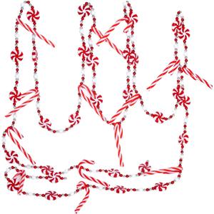 obmwang 10ft Christmas Candy Cane Swirl Peppermint Bead Garland - Red & White