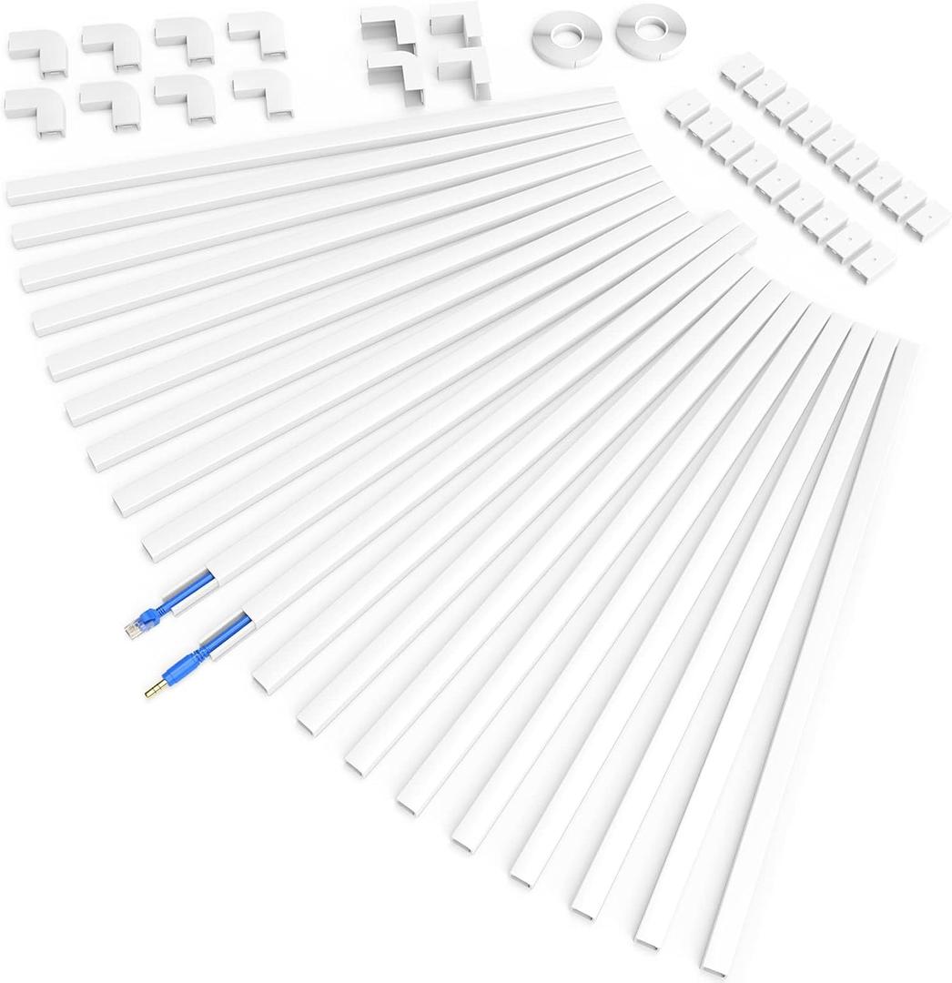 Delamu Cable Hider, 314in Cord Covers for Wires on Wall, One-Cord Cord Hider, Paintable Wire Hiders Wire Covers for Cords, Cable Management for Hiding 1-2 Small Wires, 20x L15.7 W0.59 H0.40in, White