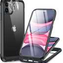 Miracase Glass Series for iPhone 11 Case 6.1 inch, Upgraded Full-Body Rugged Phone Bumper Case Cover with Built-in 9H Tempered Glass Screen Protector and Camera Protector, Black