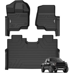 GORWARE Floor Mats for Ford F150 2015-2024/2022-2024 F-150 Lightning SuperCrew Cab,All Weather Car Floor Mats,TPE Automotive Floor Mats,Custom Fit Floor Liners with 1st and 2nd Row Car Floormats