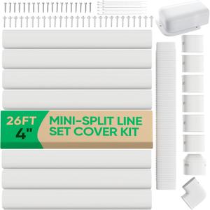 4" 26Ft Mini Split Line Set Cover, PVC Ductless Air Conditioner Decorative Pipe, Pump Covers, AC Line Cover Kit, for Outside Units Air Conditioners & Heat Pumps, All in One Set
