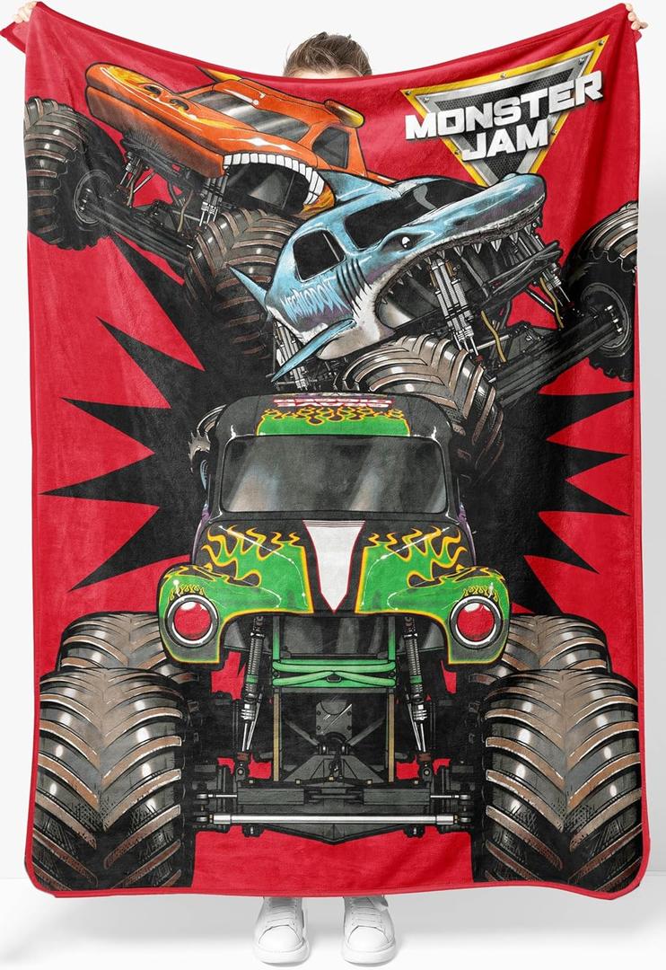 Jay Franco Kids Plush Throw Blanket  Soft & Cozy Fleece Throw for Bedroom & Couch Dcor, Official Licensed Product, Red - Monster Jam, 46x60 - Throw Blanket